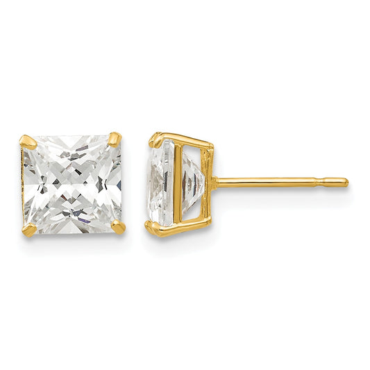 14k 6mm Square CZ Post Earrings