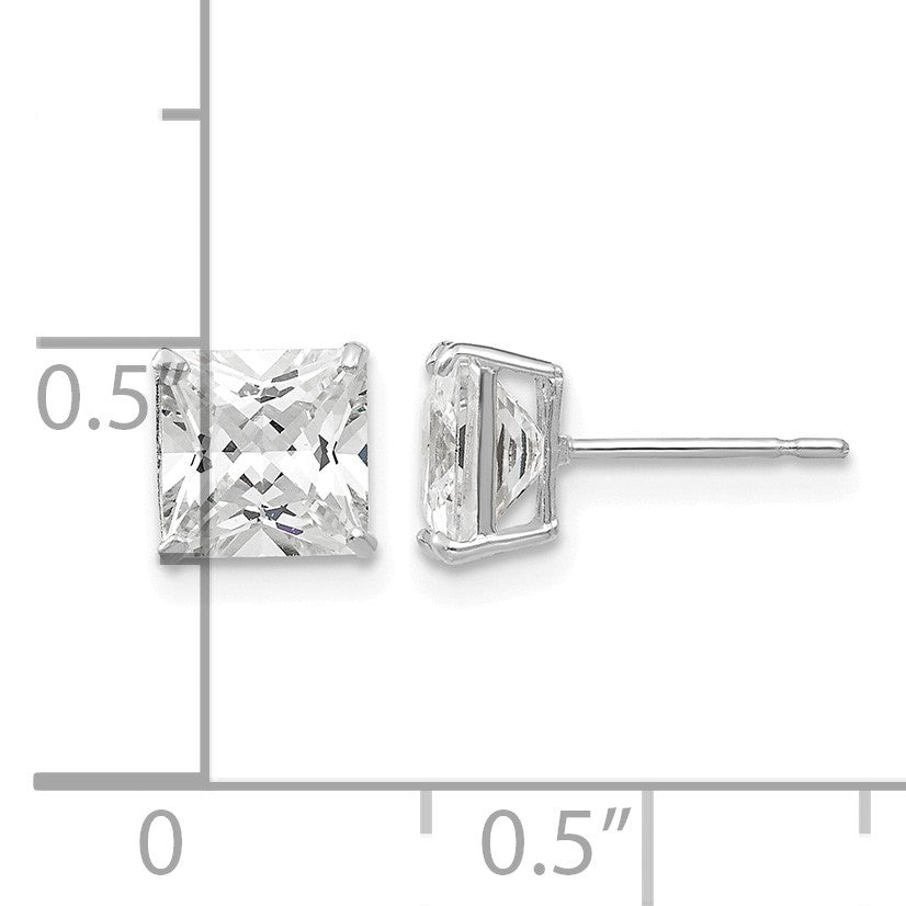 14k White Gold 6mm Square CZ Post Earrings