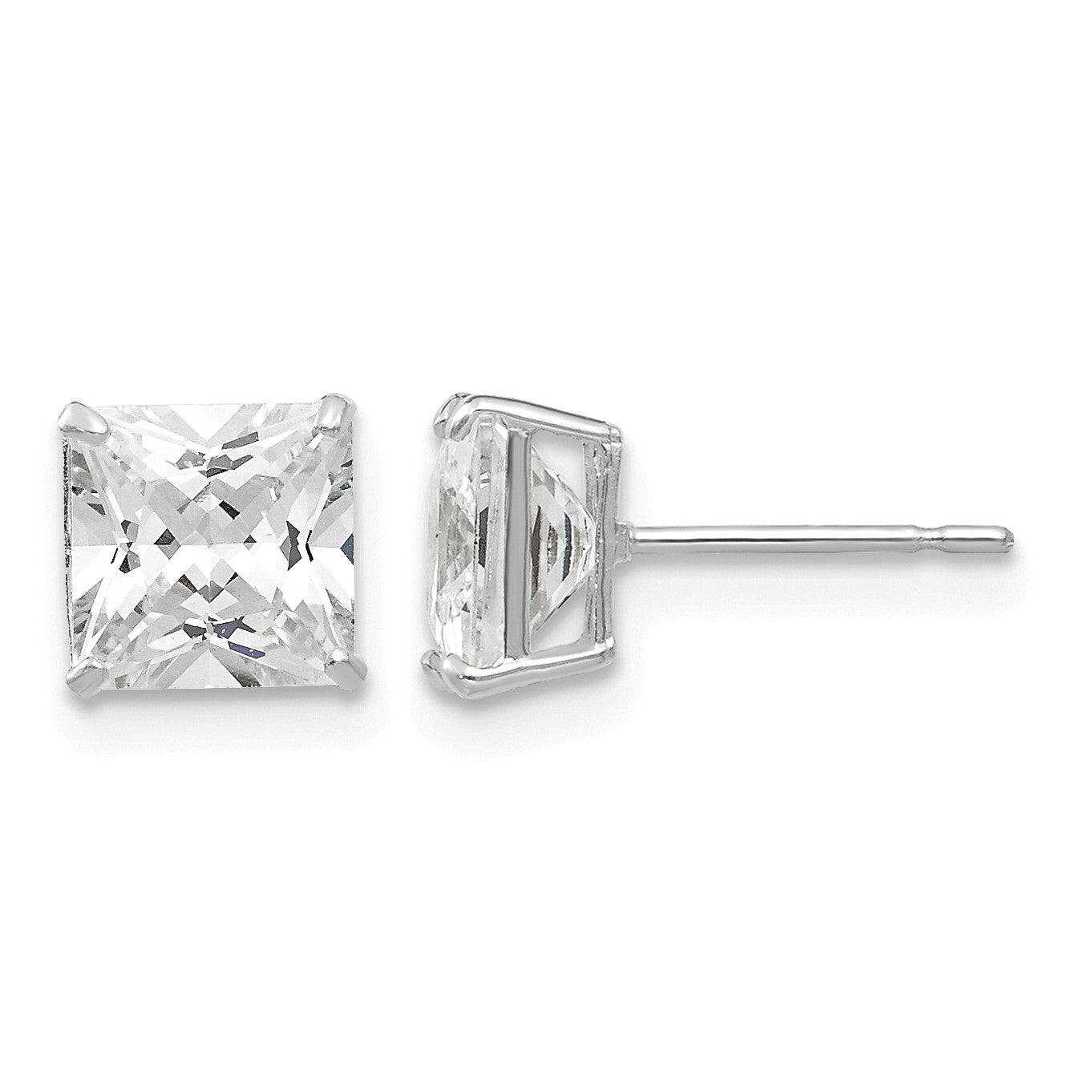 14k White Gold 6mm Square CZ Post Earrings