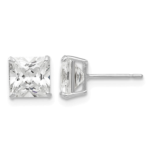 14k White Gold 6mm Square CZ Post Earrings