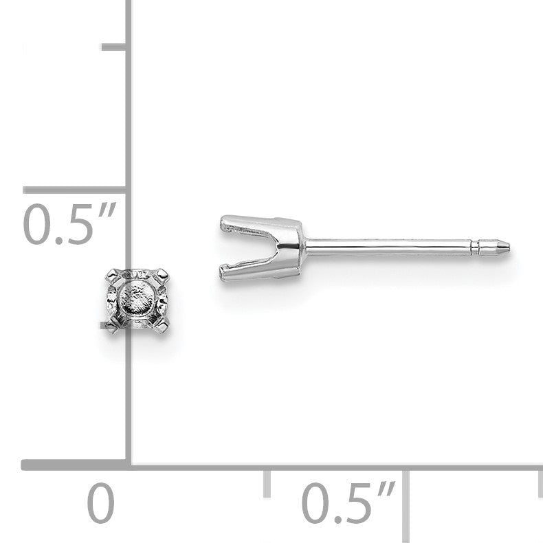 14k White Gold 3mm Round Stud Earring Mounting w/backs
