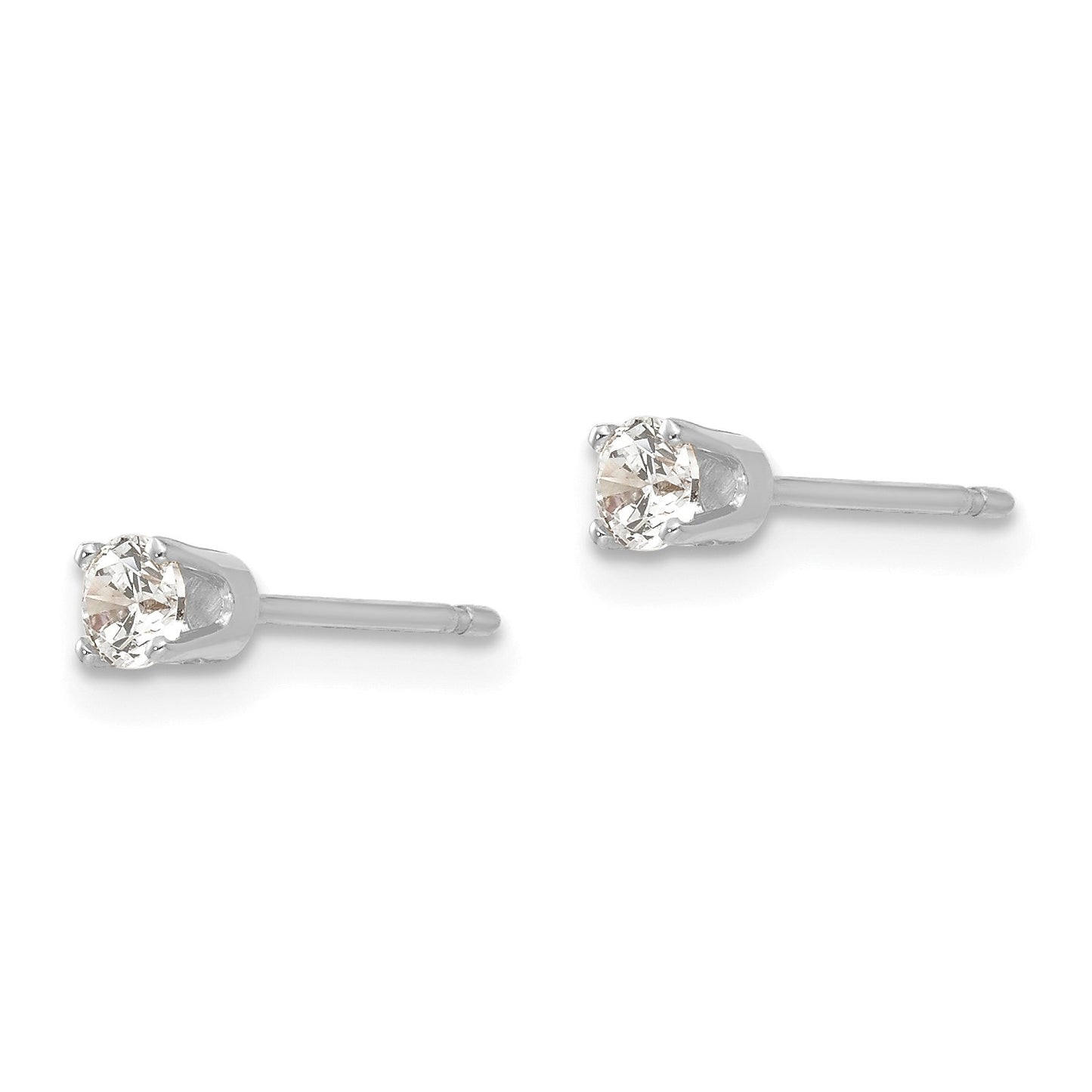 14k White Gold 3mm Round CZ Stud Earrings