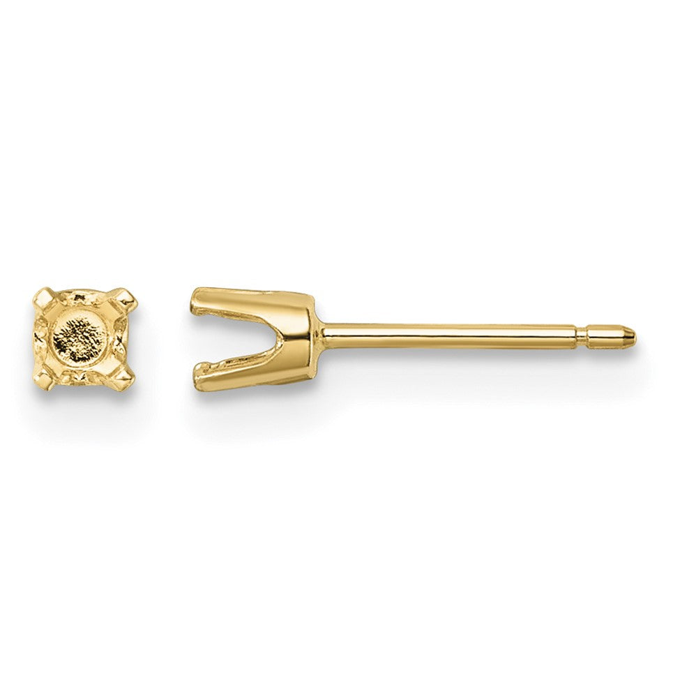 14k 3mm Round Stud Earring Mounting w/backs