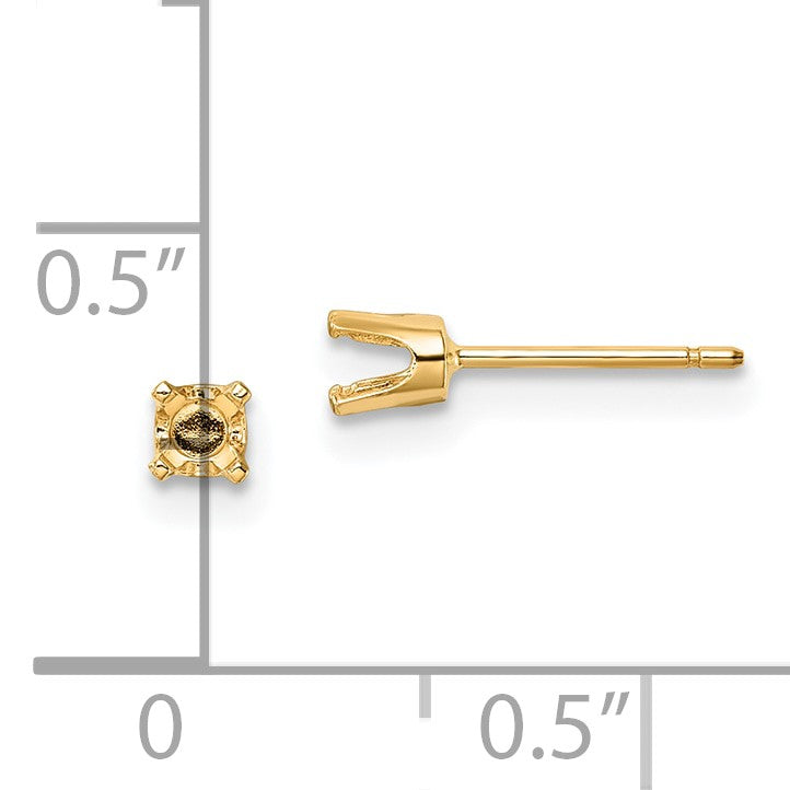 14k 3.25mm Round Stud Earring Mounting w/backs