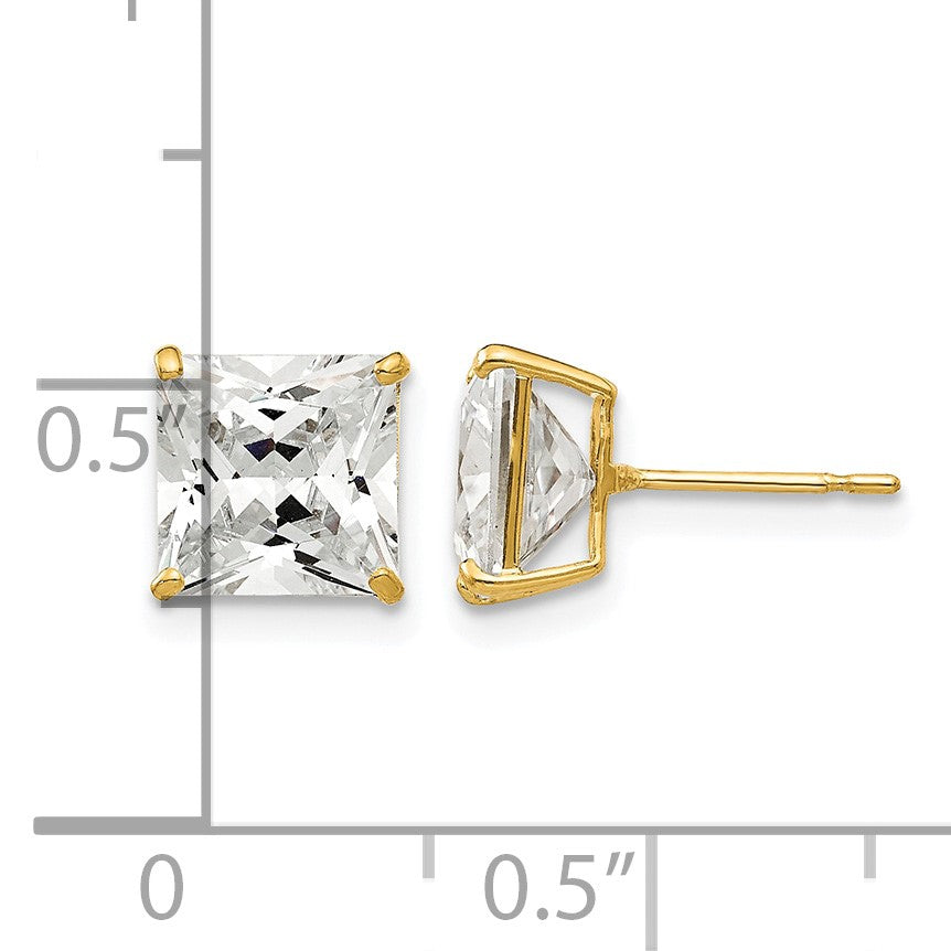 14k 7mm Square CZ Post Earrings