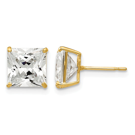 14k 7mm Square CZ Post Earrings