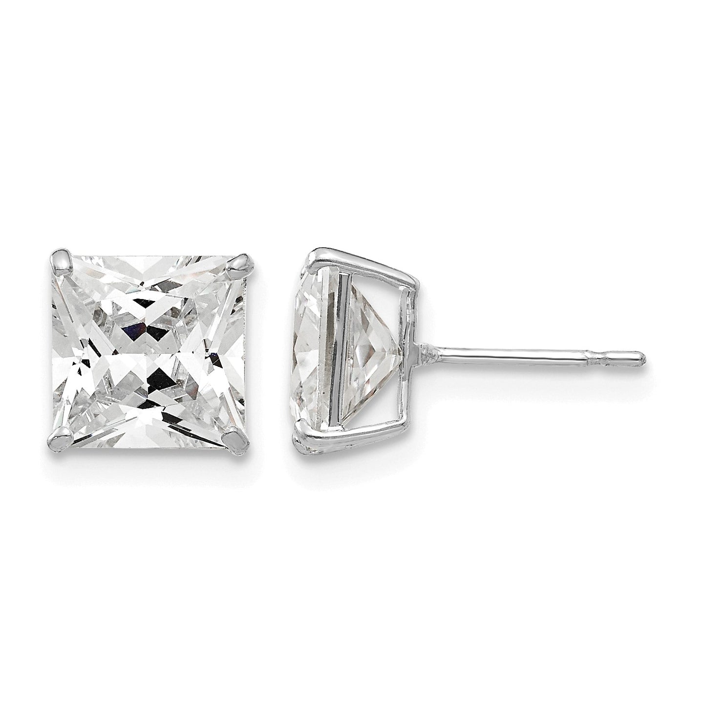 14k White Gold 7mm Square CZ Post Earrings