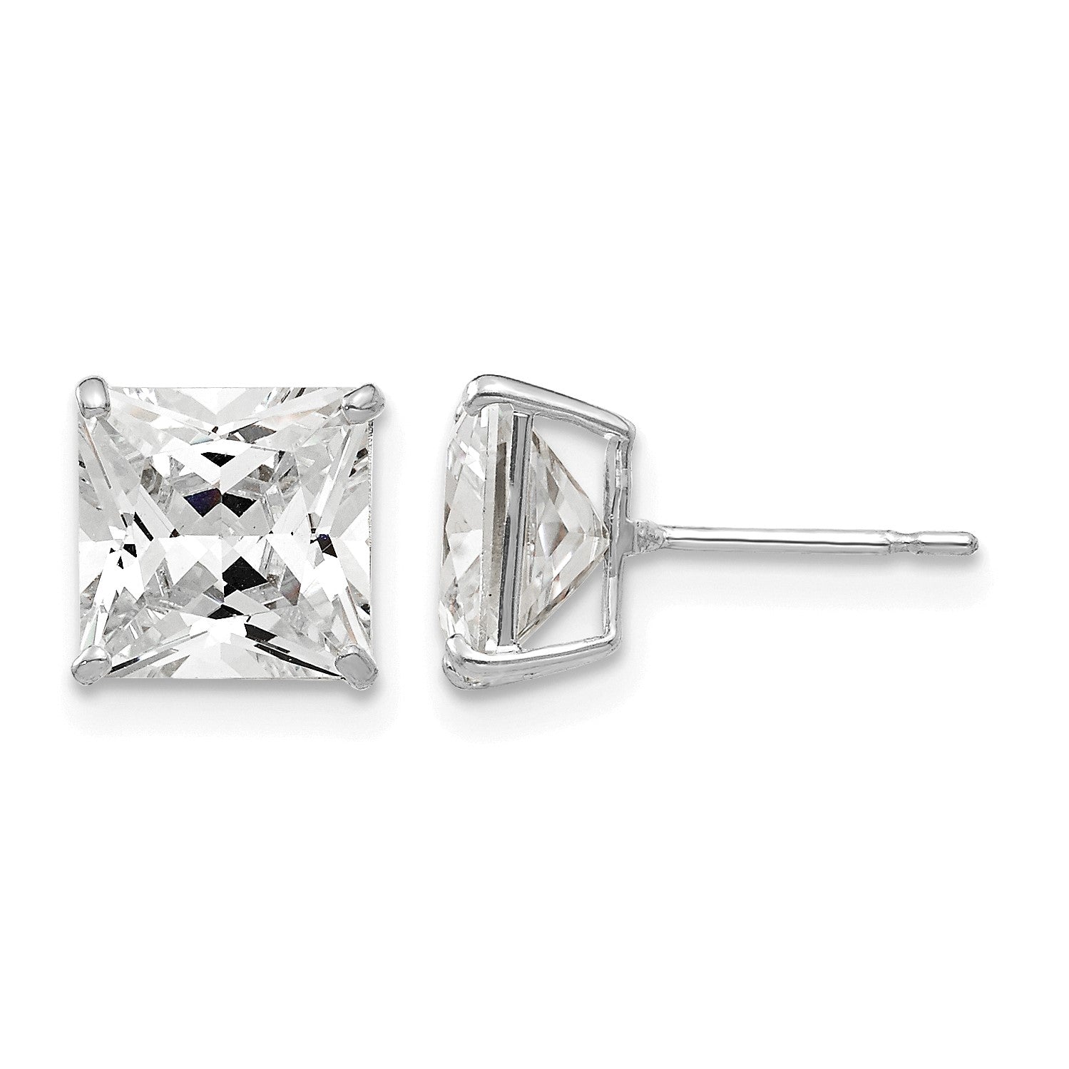 14k White Gold 7mm Square CZ Post Earrings