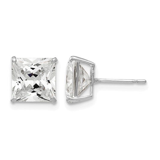 14k White Gold 7mm Square CZ Post Earrings