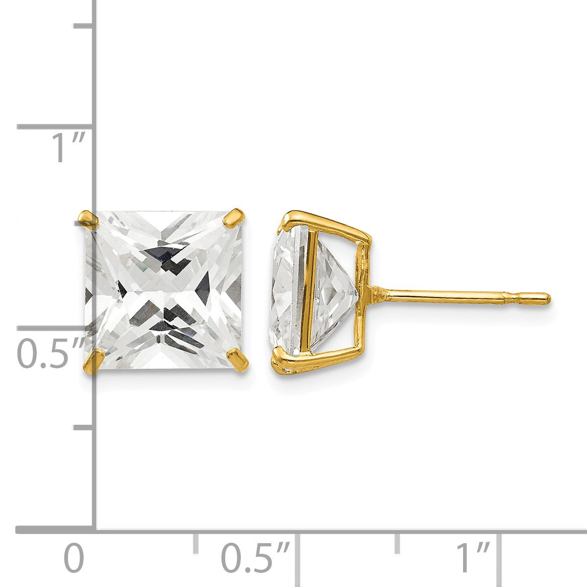 14k 10mm Square CZ Post Earrings