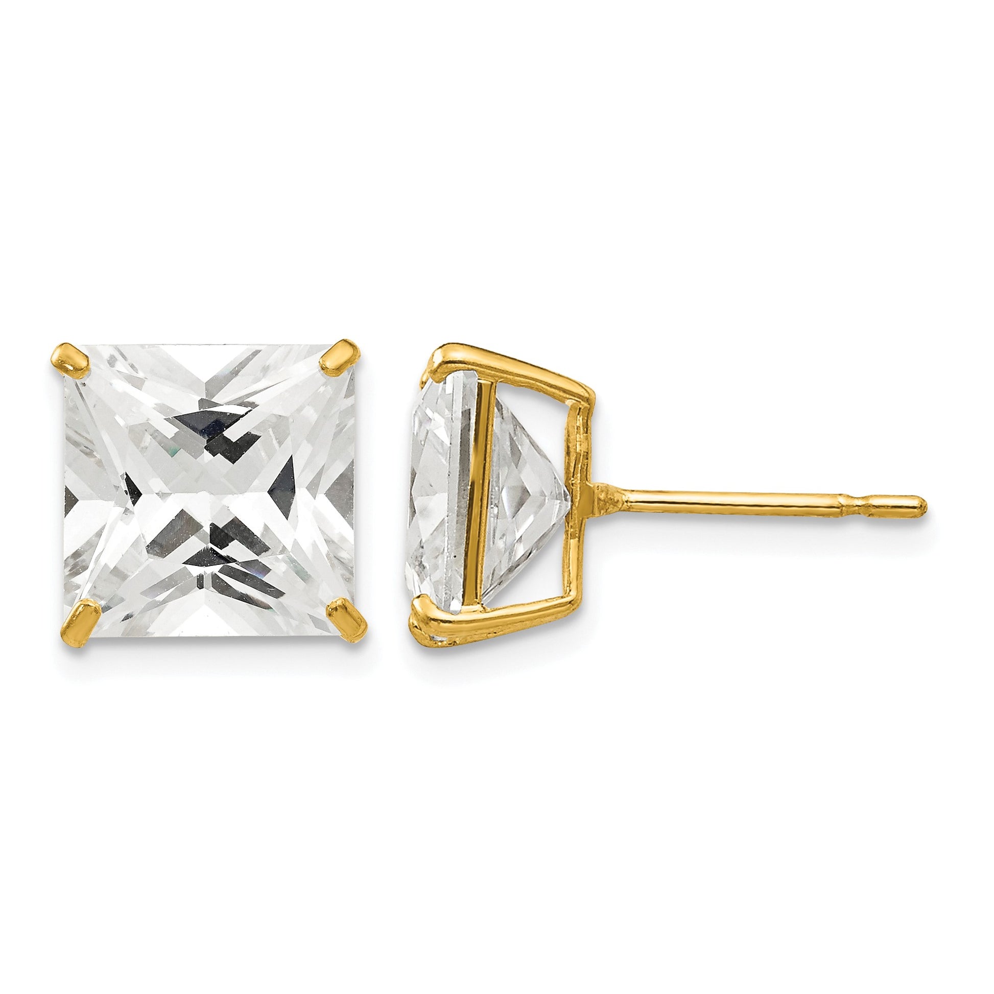 14k 10mm Square CZ Post Earrings