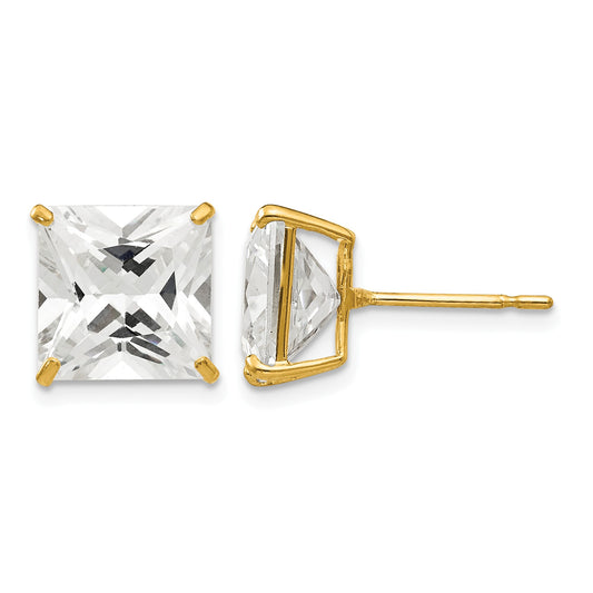 14k 10mm Square CZ Post Earrings
