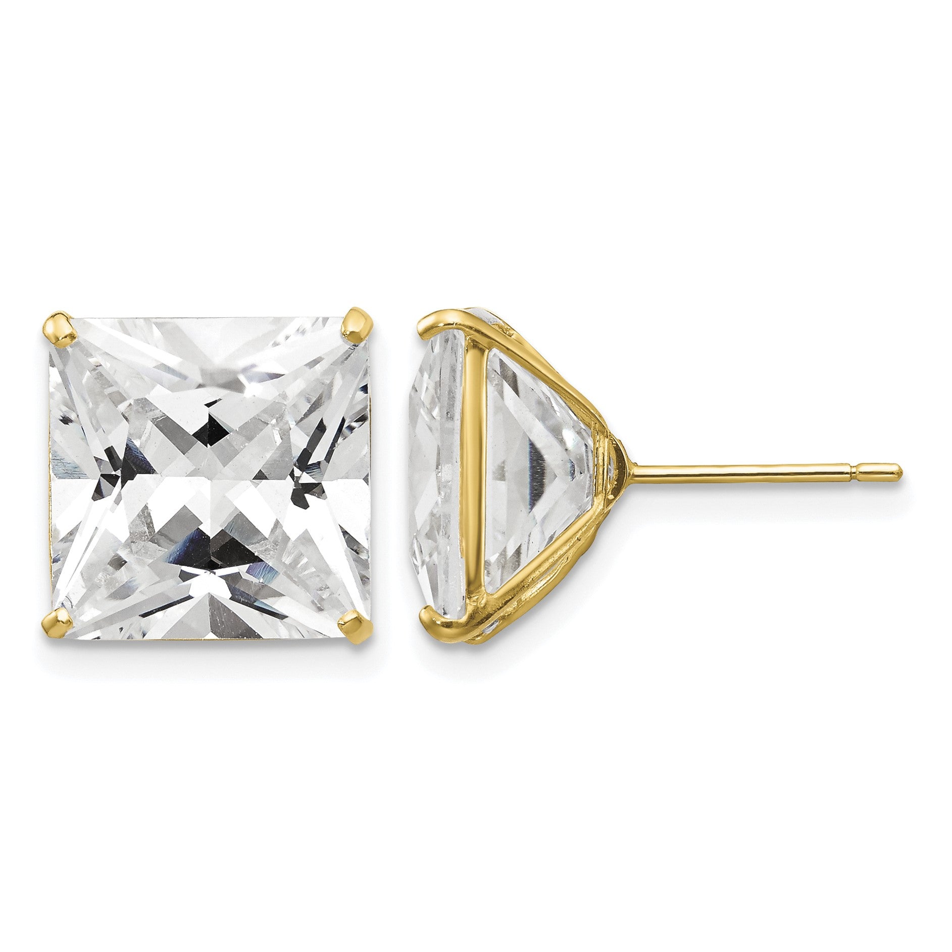 14k 11mm Square CZ Post Earrings