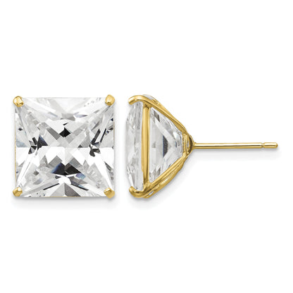 14k 11mm Square CZ Post Earrings