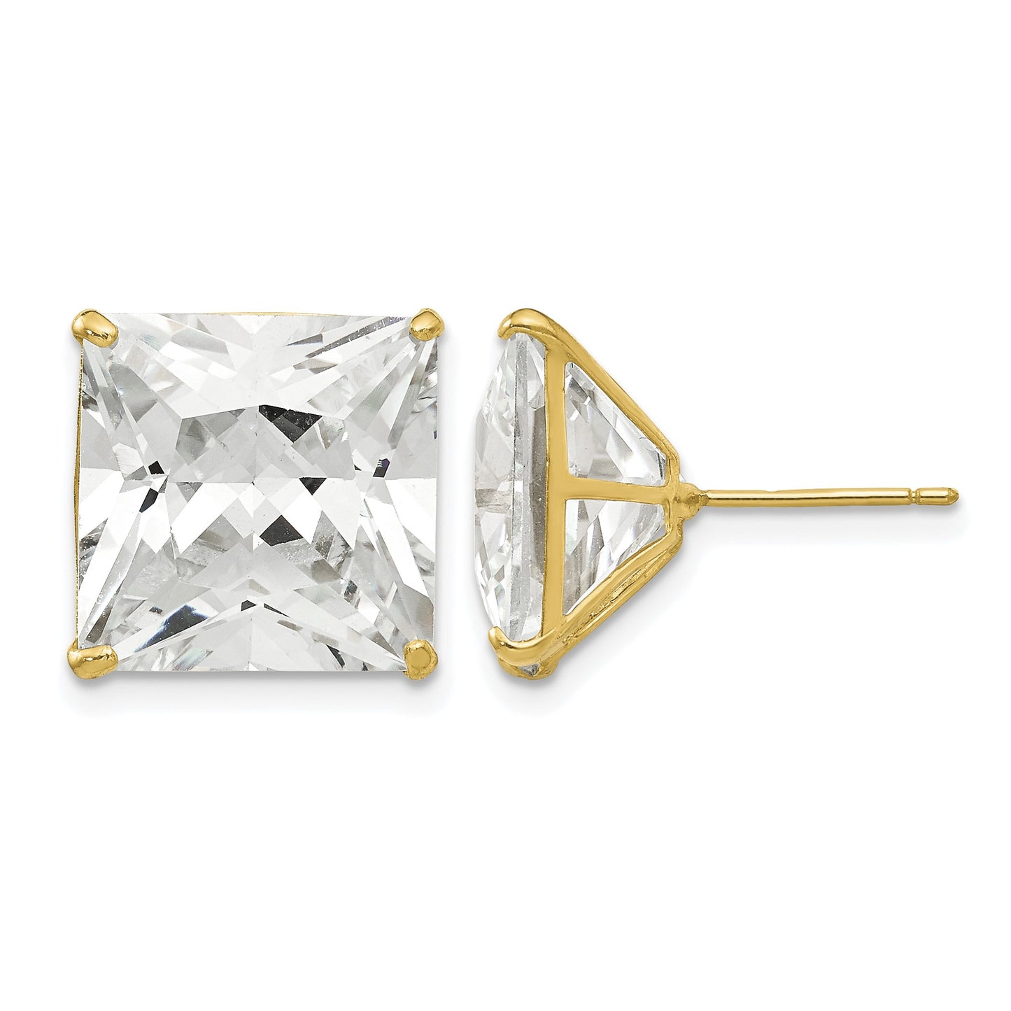 14k 12mm Square CZ Post Earrings