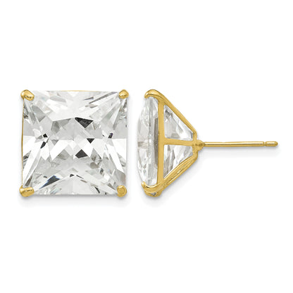 14k 12mm Square CZ Post Earrings
