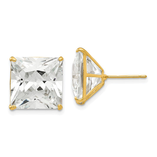 14k 12mm Square CZ Post Earrings