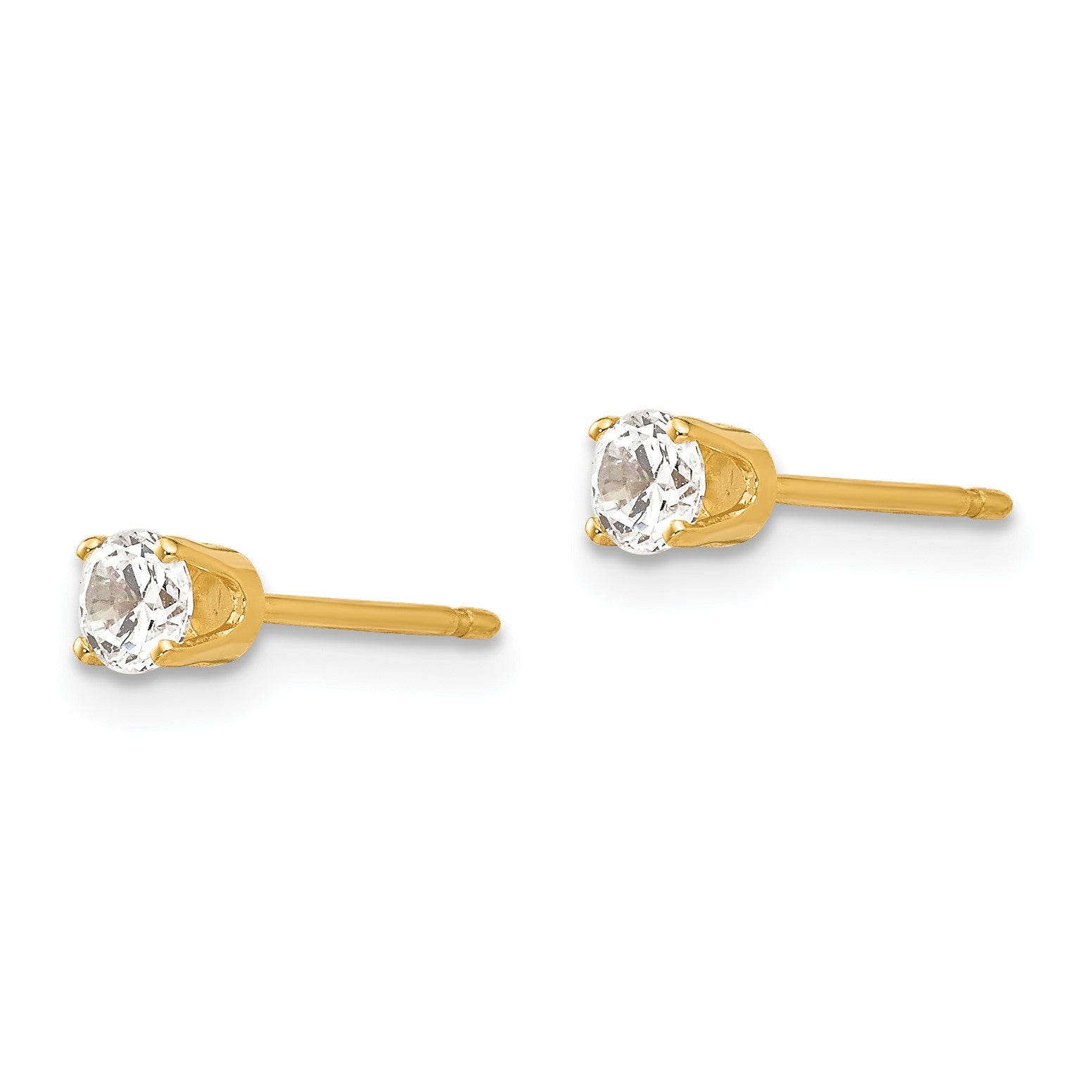 14k 3.25mm Round Cubic Zirconia Stud Earrings