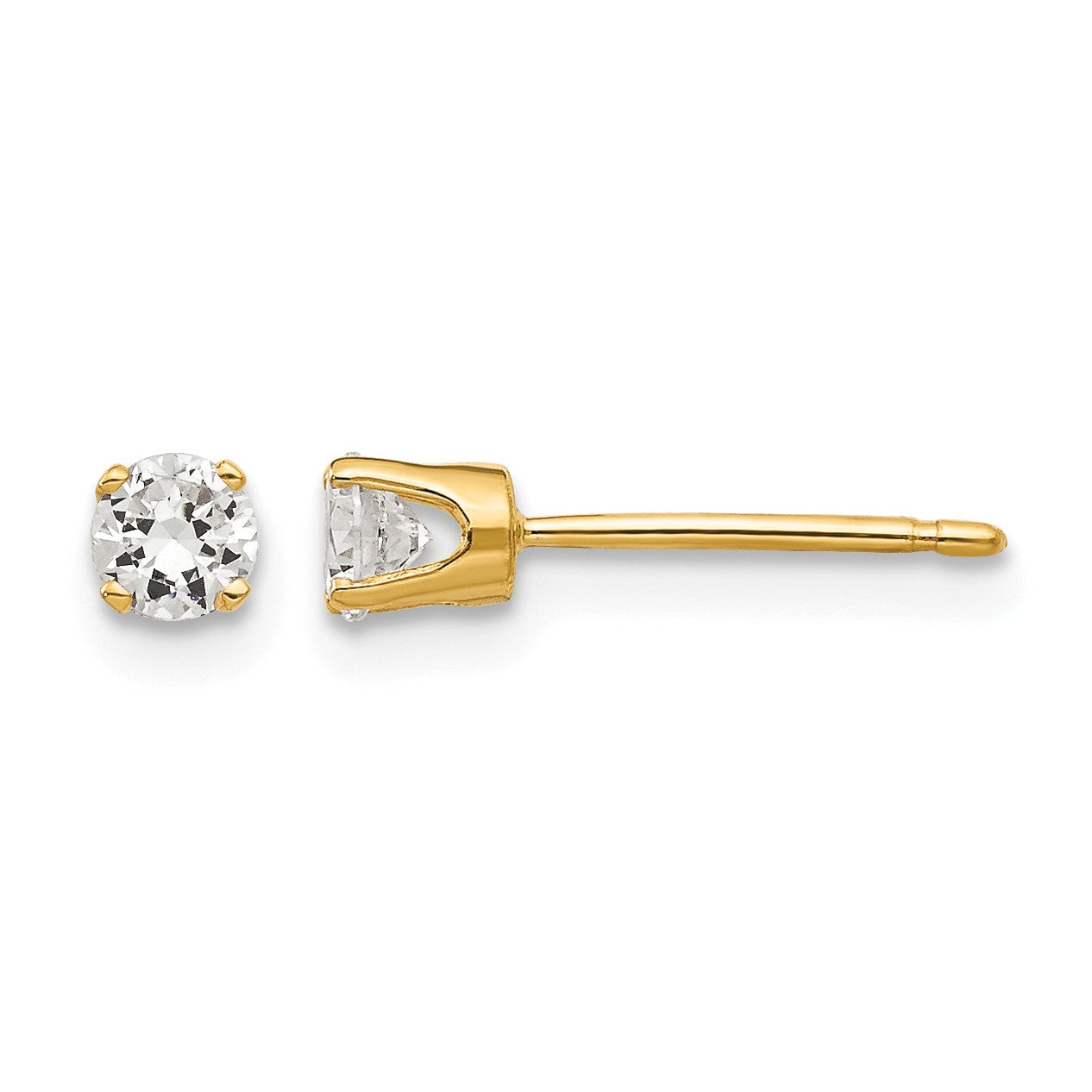 14k 3.25mm Round Cubic Zirconia Stud Earrings