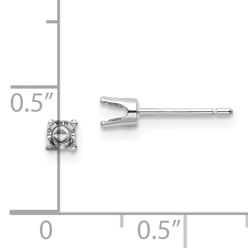 14k White Gold 3.25mm Round Stud Earring Mounting w/backs