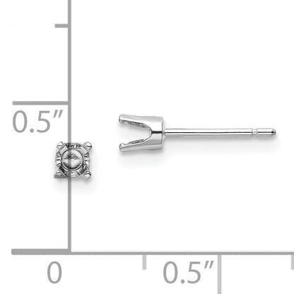 14k White Gold 3.25mm Round Stud Earring Mounting w/backs