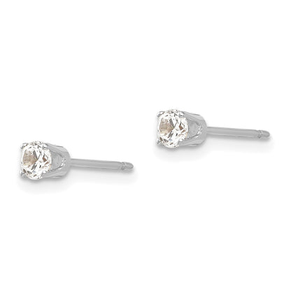 14k White Gold 3.25mm Round CZ Stud Earrings