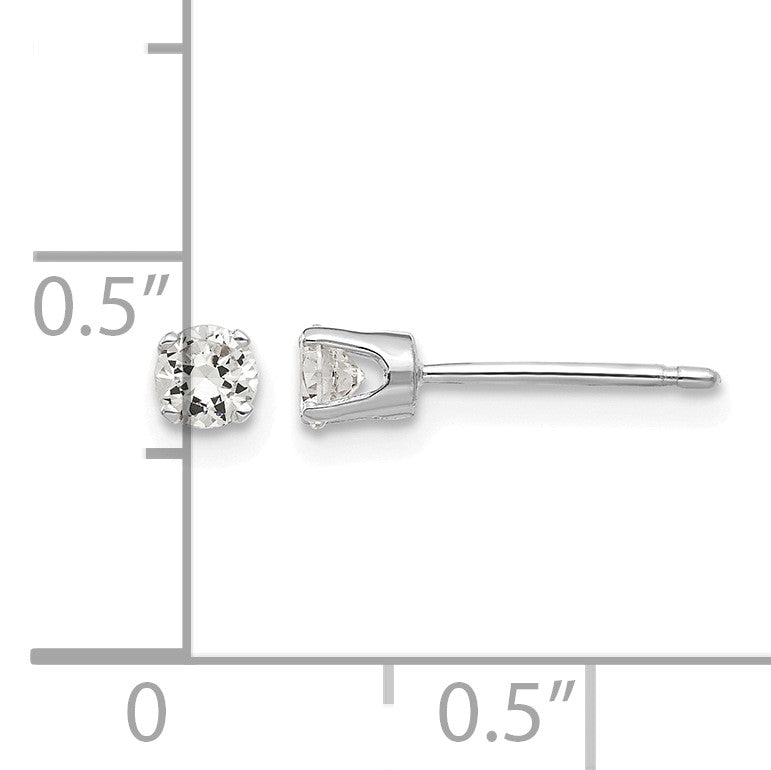 14k White Gold 3.25mm Round CZ Stud Earrings
