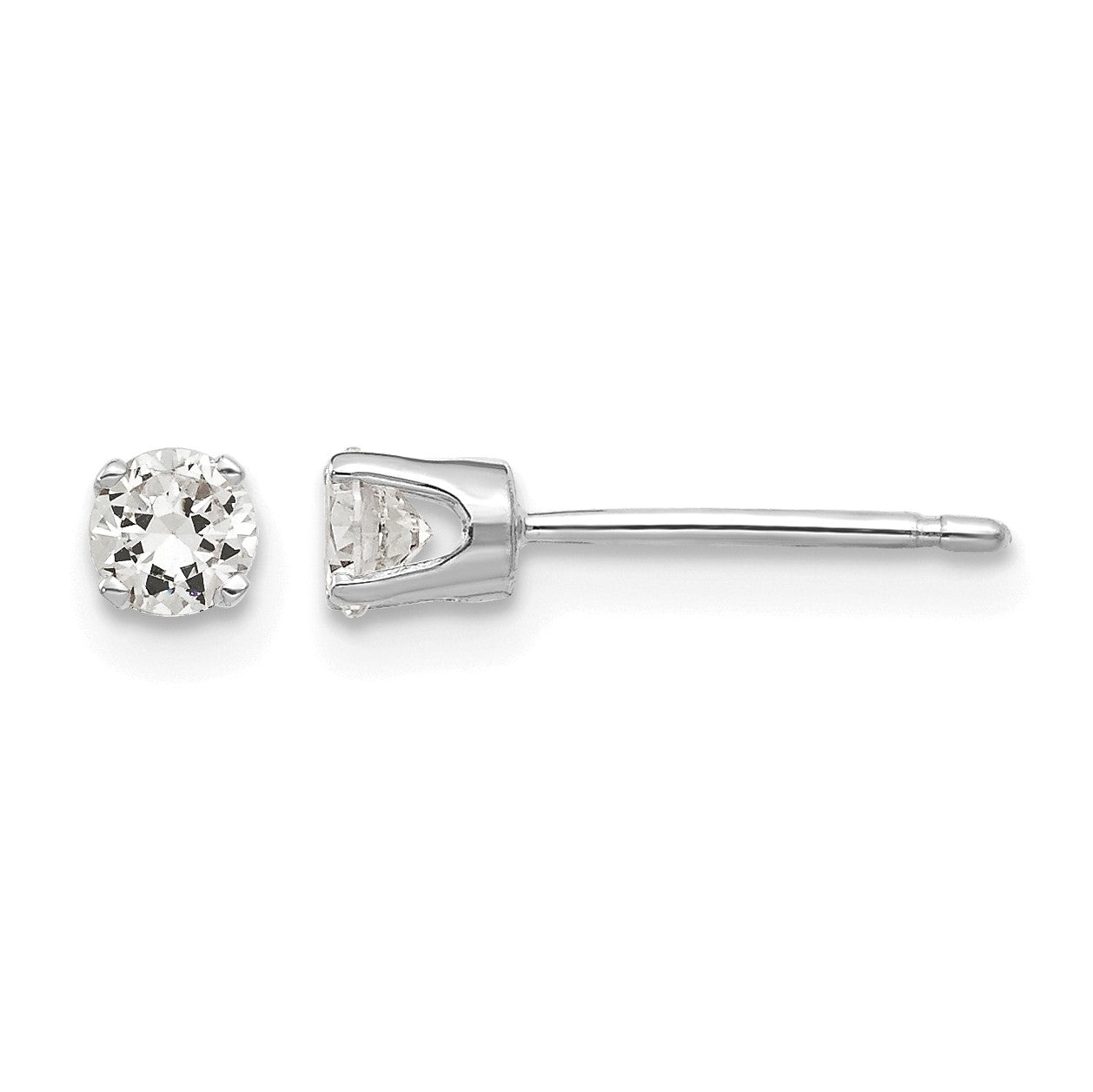 14k White Gold 3.25mm Round CZ Stud Earrings