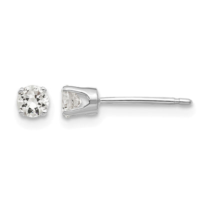 14k White Gold 3.25mm Round CZ Stud Earrings
