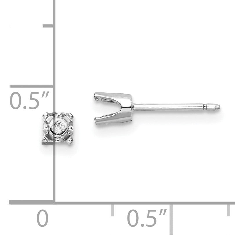 14k White Gold 3.5 Round Stud Earring Mounting w/backs