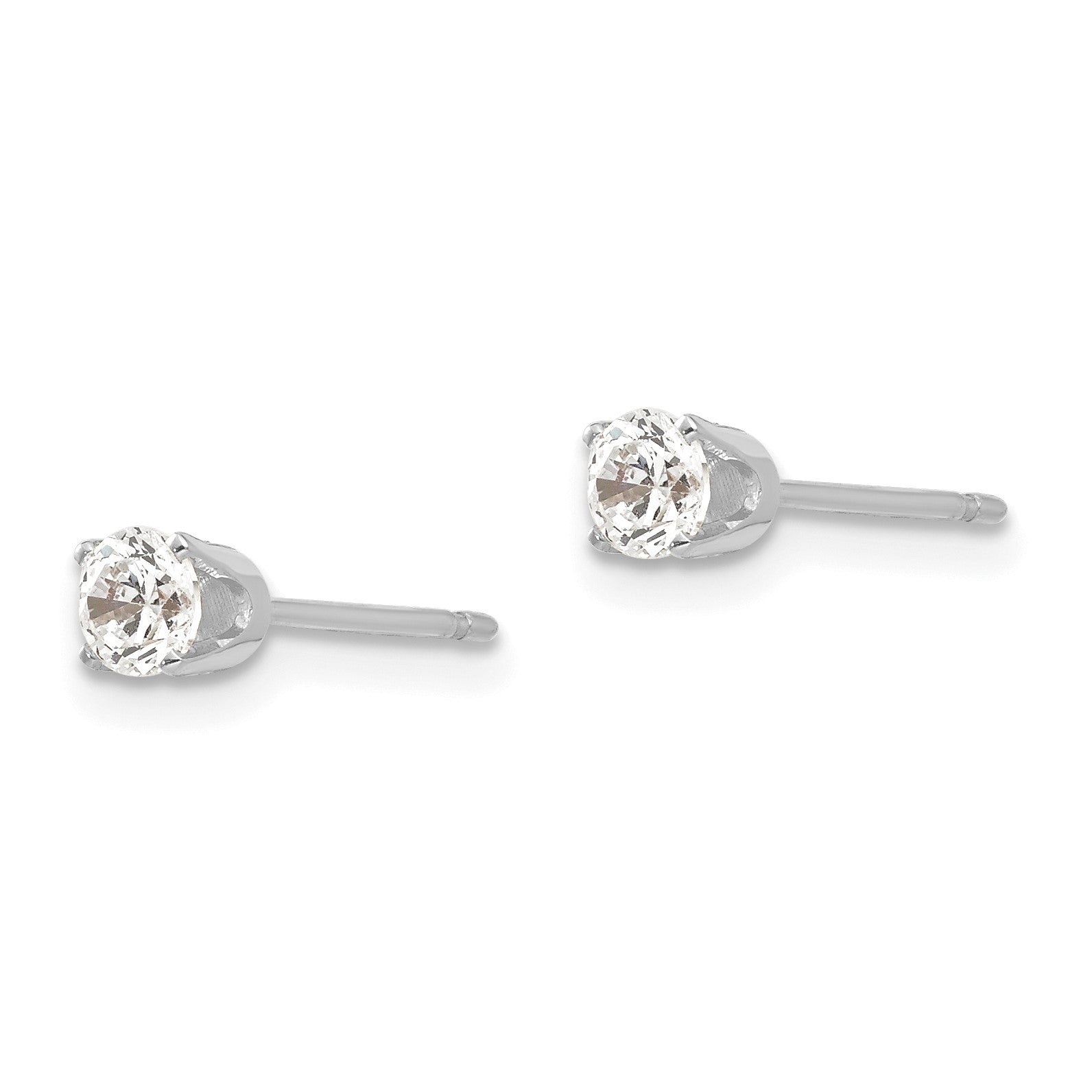 14k White Gold 3.5mm Round CZ Stud Earrings