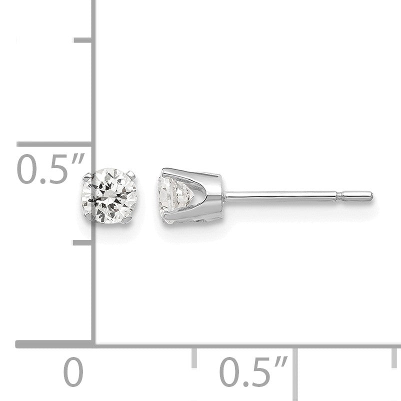 14k White Gold 3.5mm Round CZ Stud Earrings