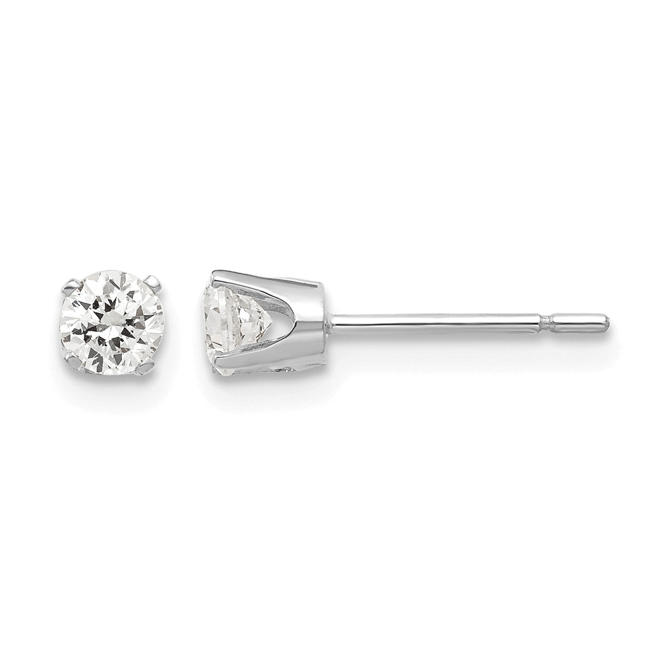 14k White Gold 3.5mm Round CZ Stud Earrings