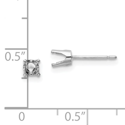 14k White Gold 3.75mm Round Stud Earring Mounting w/backs