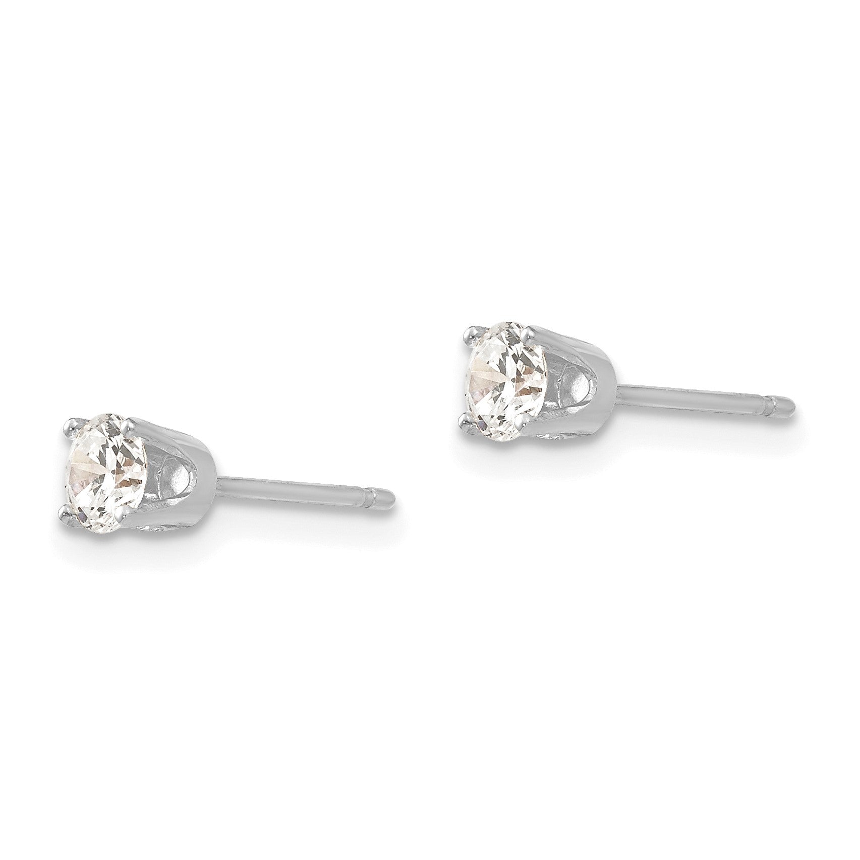 14k White Gold 3.75mm Round CZ Stud Earrings