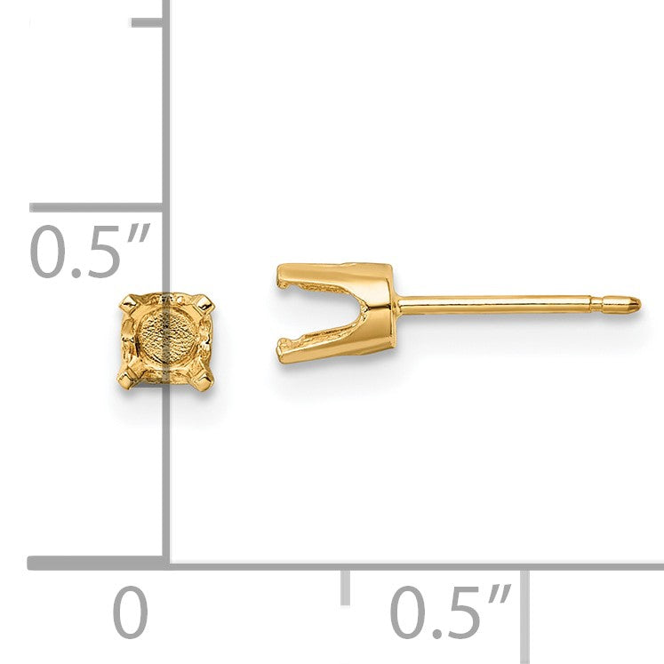 14k 4mm Round Stud Earring Mounting w/backs