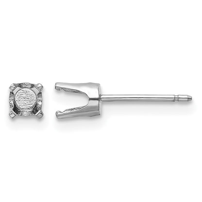 14k White Gold 4mm Round Stud Earring Mounting w/backs