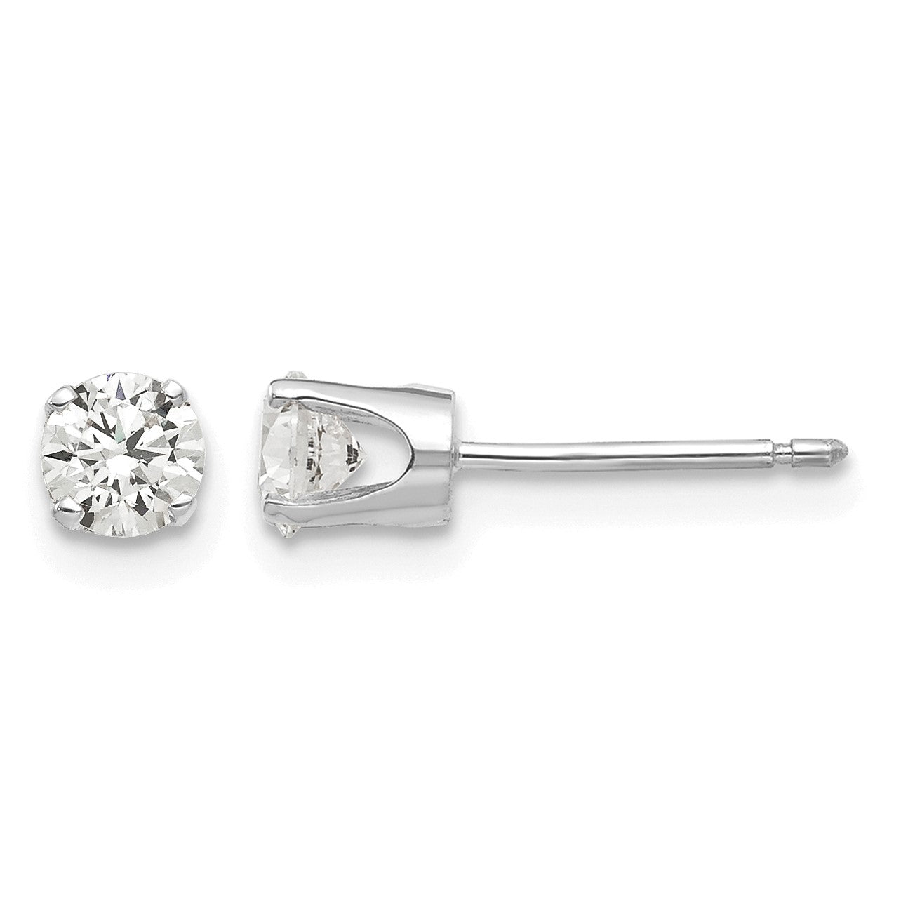 14k White Gold 4mm Round CZ Stud Earrings