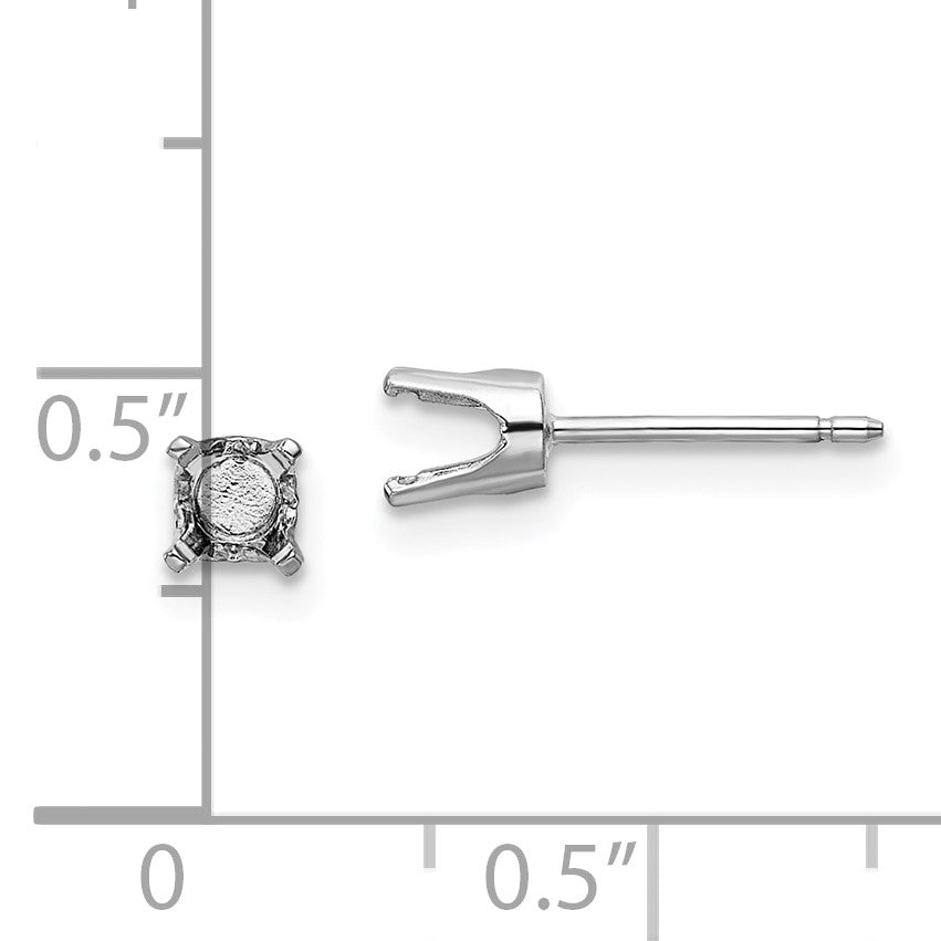 14k White Gold 4.25mm Round Stud Earring Mounting w/backs