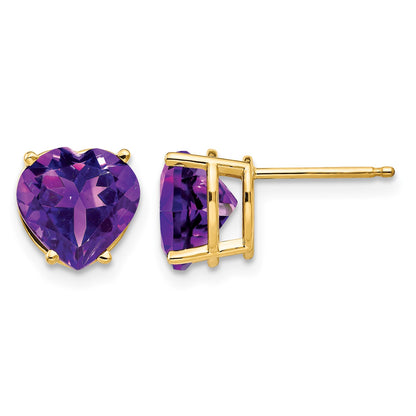 14k 8mm Heart Amethyst Post Earrings