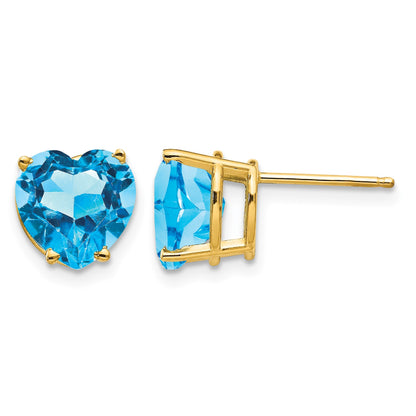 14k 8mm Heart Blue Topaz Post Earrings