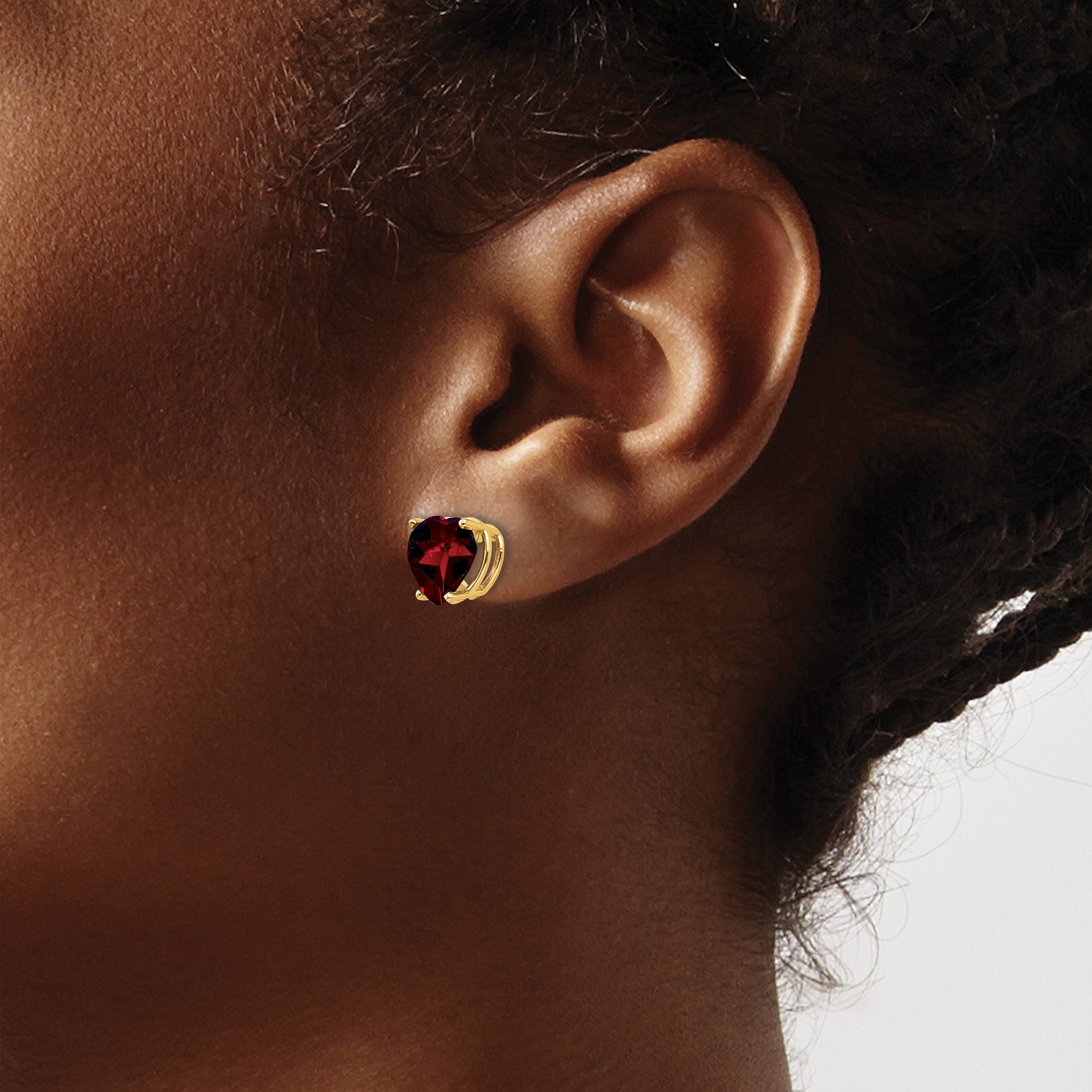 14k 8mm Heart Garnet Post Earrings