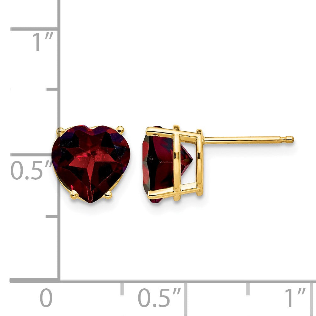 14k 8mm Heart Garnet Post Earrings