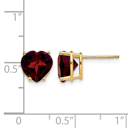 14k 8mm Heart Garnet Post Earrings