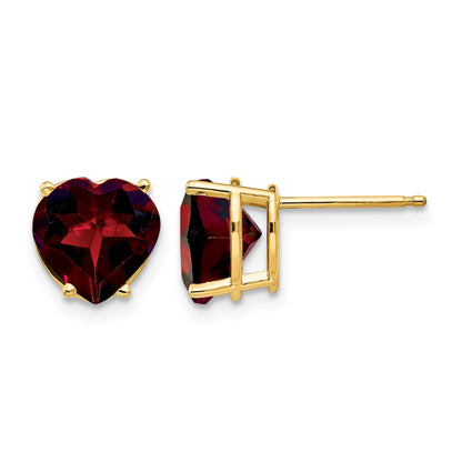 14k 8mm Heart Garnet Post Earrings
