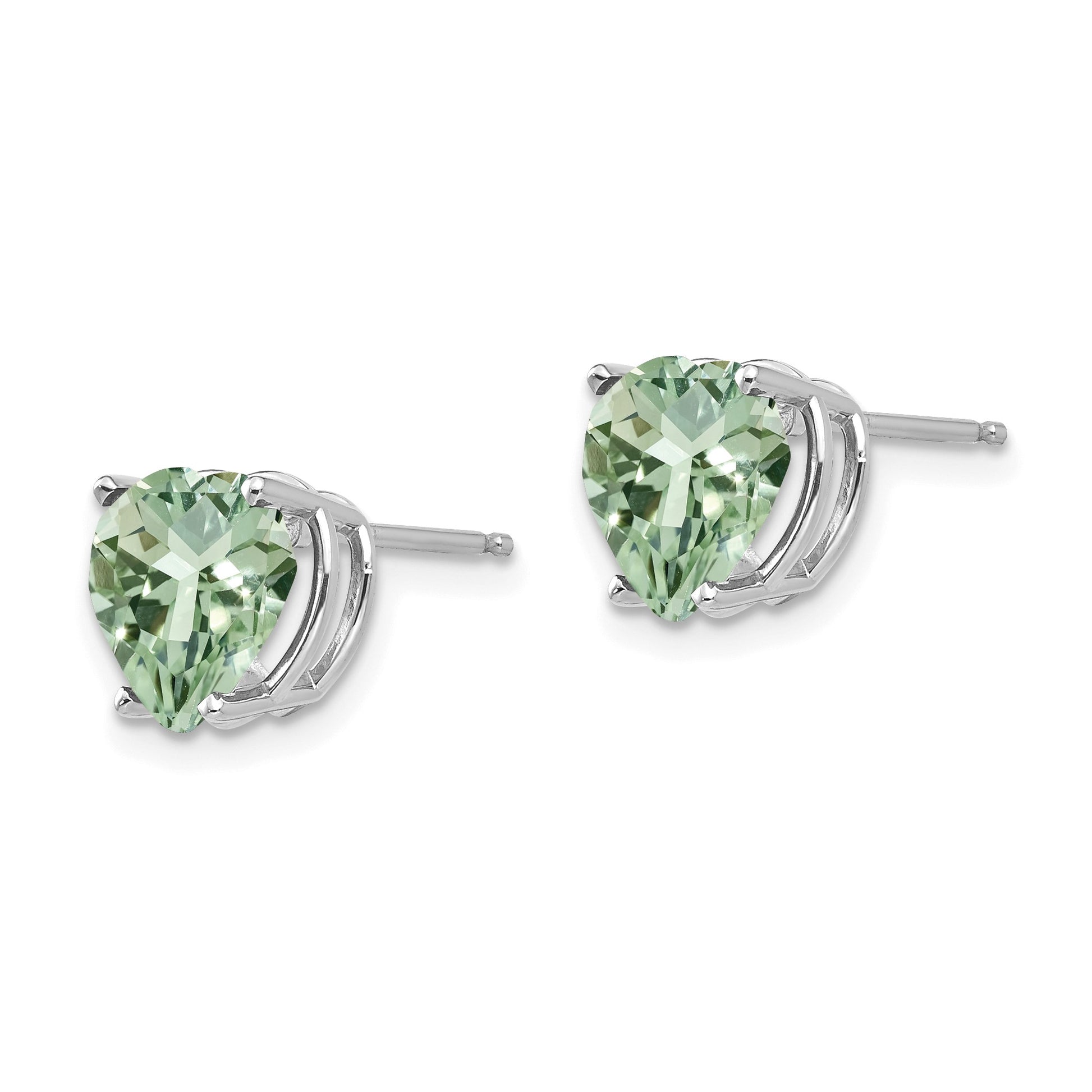 14k White Gold 8mm Heart Green Quartz Post Earrings