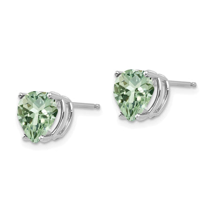 14k White Gold 8mm Heart Green Quartz Post Earrings