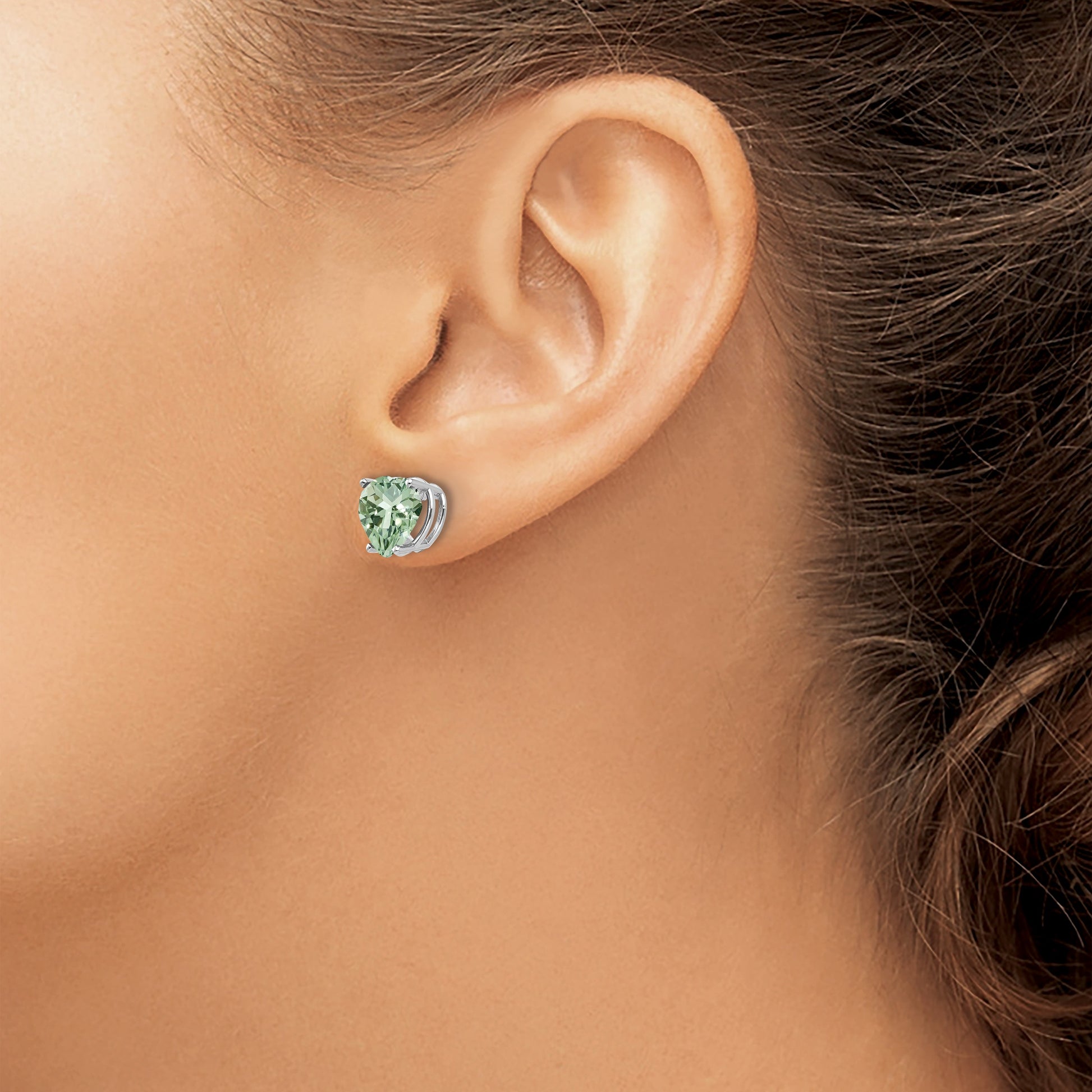 14k White Gold 8mm Heart Green Quartz Post Earrings