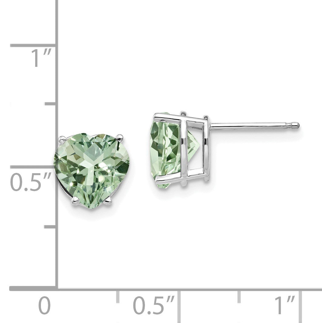 14k White Gold 8mm Heart Green Quartz Post Earrings