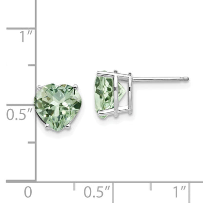 14k White Gold 8mm Heart Green Quartz Post Earrings